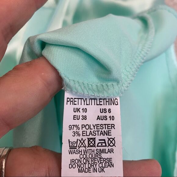 Pretty Little Thing Mint Green Satin High Waist Mini Skirt Sz 6 NWT - Picture 6 of 10